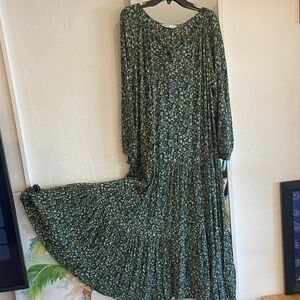 Floral Green Blue Midi Dress